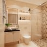 Bathroom Design with Terracotta Mosaic Shower and LED Shelves