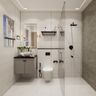Bathroom Design with Textured Concrete Wall and Gold Sconces