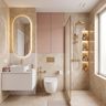 Bathroom Design with Pink Accent Wall and Gold Fixtures