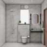 Bathroom Design with White Marble Tiles and Backlit Mirror