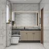 Bathroom Design with White Marble Tiles and Wide Backlit Mirror
