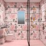 Bathroom Design with Blush Pink Floral Tiles and Gold Fixtures