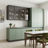 Metallic Blue Crockery Unit Design with Wall-Mounted Glass Cabinets