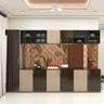 Dual Tone Walnut Crockery Cabinet with Patterned Backsplash