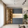 Blue Crockery Cabinet with Glass Display And Countertop