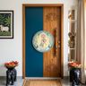 Single Entrance Door Design with Teal and Wood Finish
