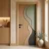 Wavy Paneled Single Entrance Door Design with Wood Fluting