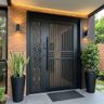 Single Entrance Door Design with Metal Slats and Lattice Sidelight Panel