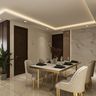 Dining Room Design with Rectangular Marble Table and Velvet Chairs