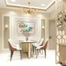 Dining Room Design with Geometric Wooden Partition Screen