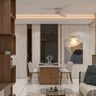 Dining Room Design with Marble Table and Wavy Paneling