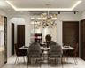 Luxury Dining Room with Backlit Crockery Cabinet and Two-Tone Velvet Chairs