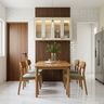 Dining Nook with Oak Table, Sage Chairs and Floating Glass Cabinet