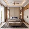 Guest Bedroom Design with Fabric Metal Feature Wall Panel