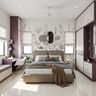 Botanical Bedroom Wallpaper Design in Off-White and Green