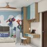 Home Office Design with Superhero Mural and Floating Desk