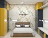 Kids Bedroom Design with Botanical Wallpaper and Yellow Wardrobe