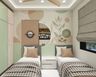 Kids Bedroom Design with Twin Beds and Semi-Circular Mirror