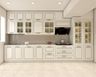 Open Kitchen Design with White Framed Cabinets and Glass Display Units