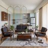 Mid-century Modern Living Room Design with Glass Partition Screen