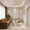 Living Room Design with Hanging Cane Swing Bench and Nesting Tables