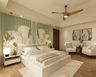Master Bedroom Design with Lotus Flower Wall Panels and Armchairs
