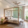 Master Bedroom Design with Oak Four Poster Canopy Bed