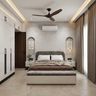 Master Bedroom Design with Concrete Accent Wall and Arched Wall Alcoves