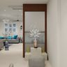 Pooja Design with Living Room Platform and Storage Ottoman