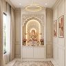 White Pooja Design with Golden Lotus Wall Backdrop