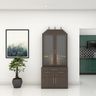 Pooja Room Design with Fluted Glass Shutters and Dark Walnut Cabinet