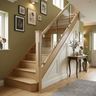 Straight Wooden Staircase Design with Clear Glass Railings