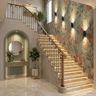 L-Shaped Staircase Design with Marble Steps and Metal Railings