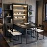 Space Saving Dining Room Design with Fold-Down Dining Table Integrated into a Wall Display Cabinet