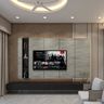 Floating TV Unit Design with Backlit Textured Grey Panels