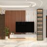Curved Tray False Ceiling with cove Lighting and Chandelier