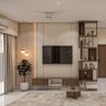 Bronze TV Unit Design with Geometric Partition Display