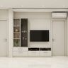 Floor-Standing White TV Unit with Glass Display Cabinet