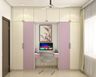 White and Lavender Swing Wardrobe Design with Central Study Table Nook