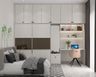 Handspun Cambric Sliding Door Wardrobe Design with Vanity Mirror and Study Table