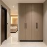 White 4-Door Swing Wardrobe Design with Vertical Black Handles