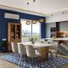 Modern Dining Room With Dark Blue Accent Wall - Livspace