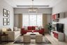 Rust Orange And White L Shaped Living Room - Livspace