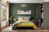 Green And Yellow Master Bedroom With Chandelier - Livspace