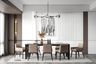 Grey Spacious 8-Seater Dining Room Design with Chandelier - Livspace