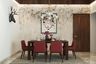 Bull Horn 6-Seater Dining Room with Wallpaper and Chandelier - Livspace