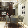Contemporary 6-Seater Dining Room Design with Crockery Unit and Partition - Livspace