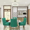Contemporary Green 6-Seater Spacious Dining Room with Prayer Area - Livspace