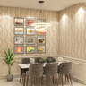 Modern 6-Seater Dining Room Design with Wallpaper and Wall Art - Livspace
