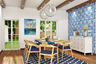 Blue Contemporary 8-Seater Dining Room Design with Storage Unit - Livspace